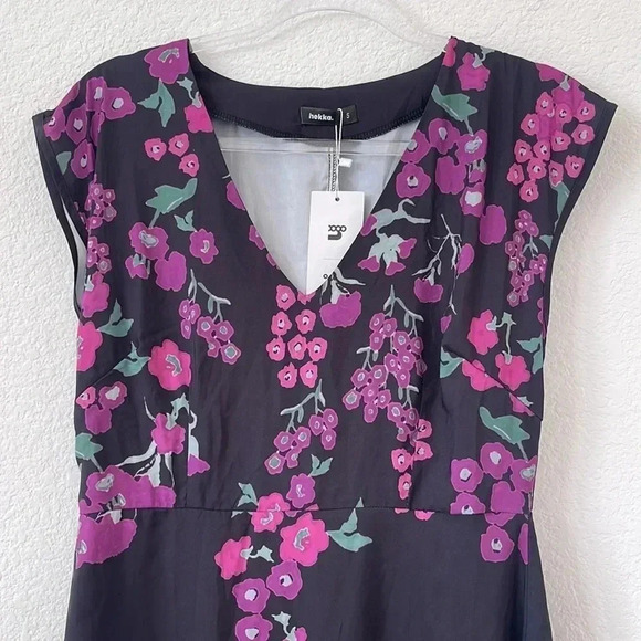 NWT| Hekka | Black and Purple Floral Dress | Sz S - Picture 2 of 4